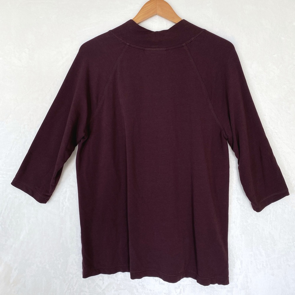 Pure Jill‎ Affinity French Terry V Neck 3/4 Sleeve Top Petite L Burgundy - Picture 2 of 8